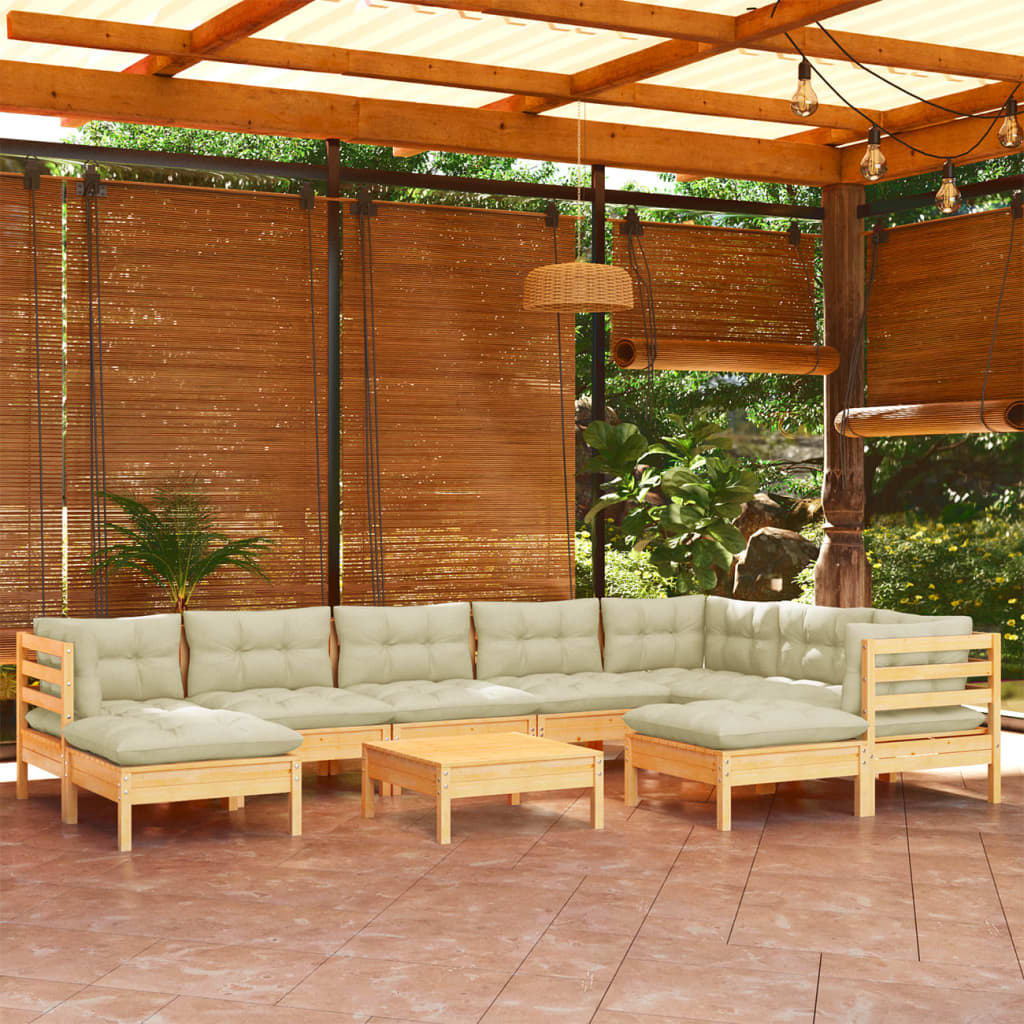 10-delige Loungeset met crèmekleurige kussens massief grenenhout is nu te koop bij PeponiXL, paradijselijk wonen!