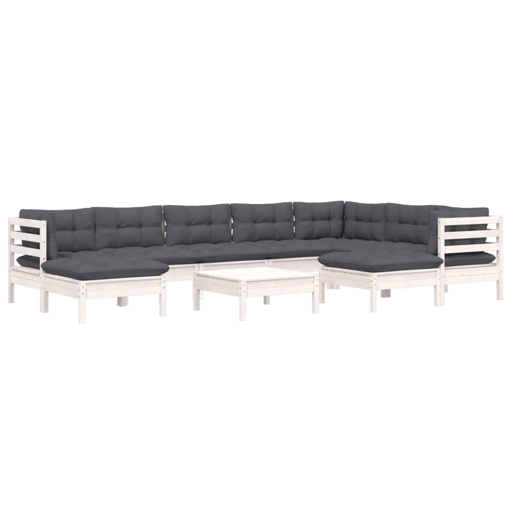 10-delige Loungeset met kussens massief grenenhout wit is nu te koop bij PeponiXL, paradijselijk wonen!