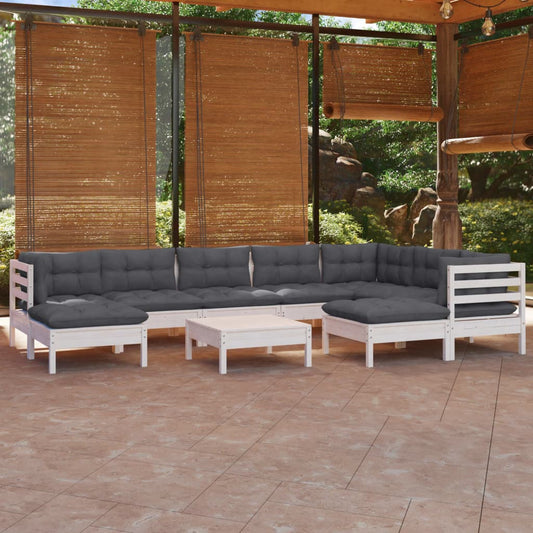 10-delige Loungeset met kussens massief grenenhout wit is nu te koop bij PeponiXL, paradijselijk wonen!