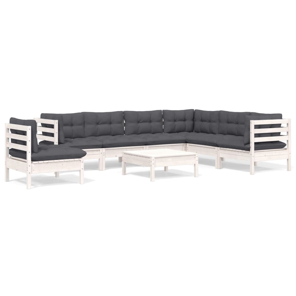 8-delige Loungeset met kussens massief grenenhout wit is nu te koop bij PeponiXL, paradijselijk wonen!