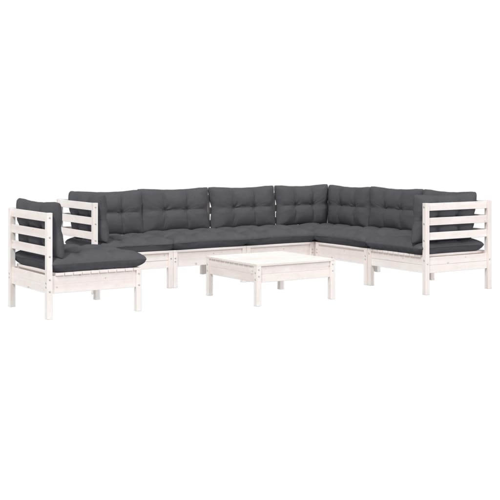 8-delige Loungeset met kussens massief grenenhout wit is nu te koop bij PeponiXL, paradijselijk wonen!