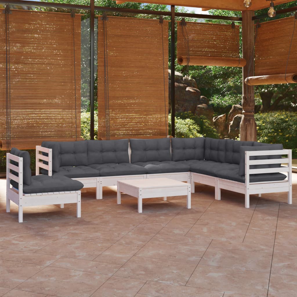 8-delige Loungeset met kussens massief grenenhout wit is nu te koop bij PeponiXL, paradijselijk wonen!