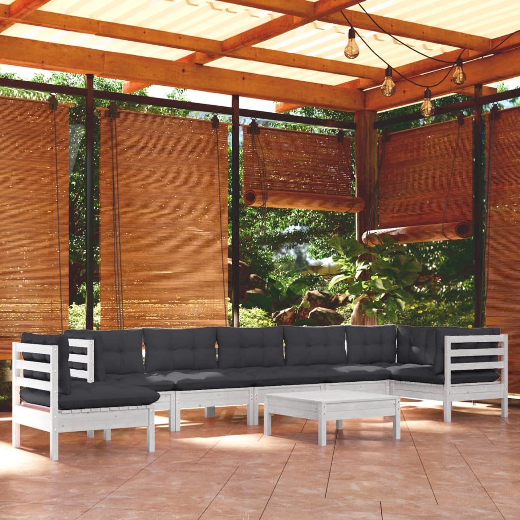 9-delige Loungeset met kussens massief grenenhout wit is nu te koop bij PeponiXL, paradijselijk wonen!