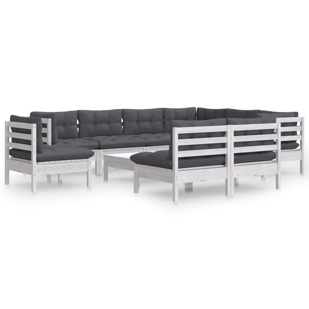 10-delige Loungeset met kussens massief grenenhout wit is nu te koop bij PeponiXL, paradijselijk wonen!