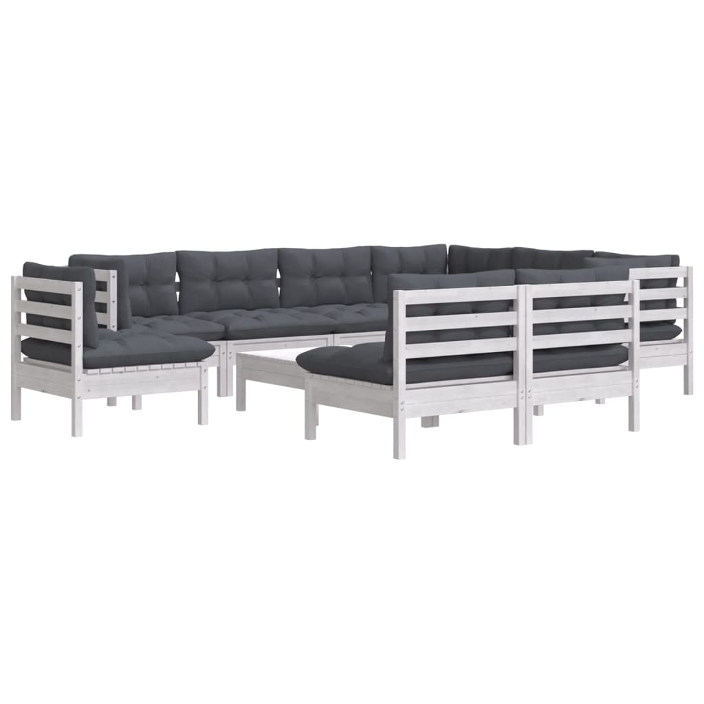 10-delige Loungeset met kussens massief grenenhout wit is nu te koop bij PeponiXL, paradijselijk wonen!