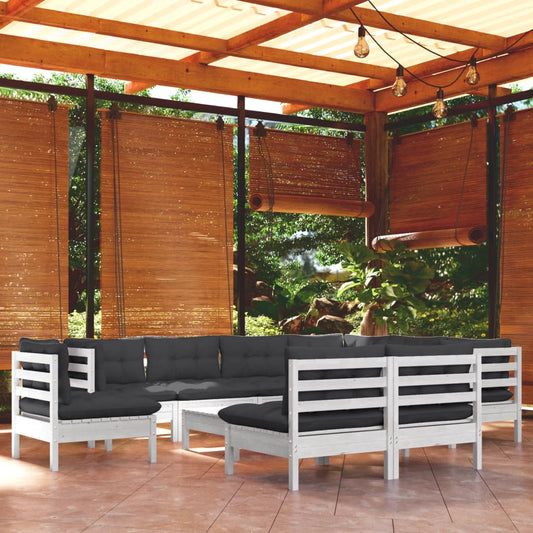 10-delige Loungeset met kussens massief grenenhout wit is nu te koop bij PeponiXL, paradijselijk wonen!