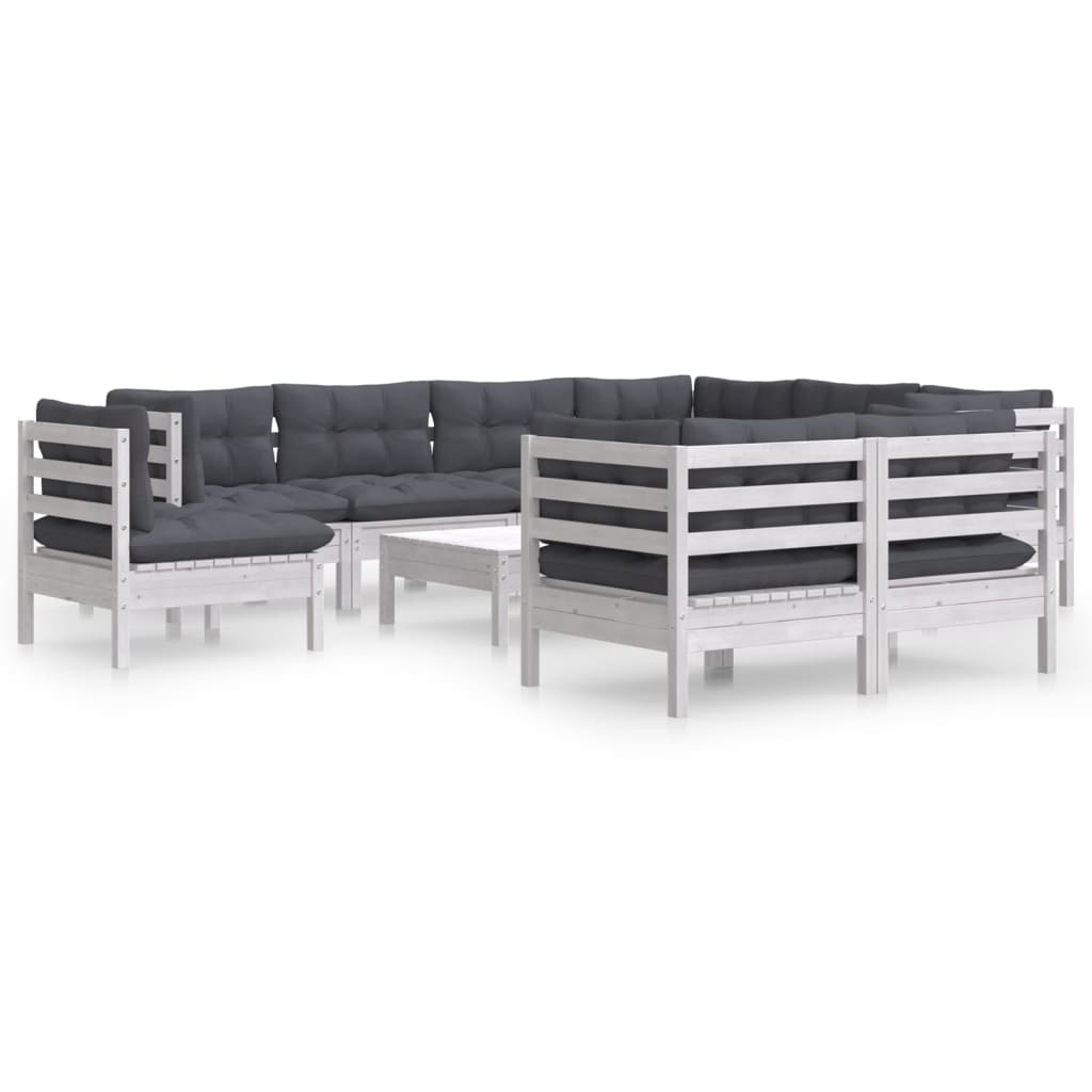 10-delige Loungeset met kussens massief grenenhout wit is nu te koop bij PeponiXL, paradijselijk wonen!
