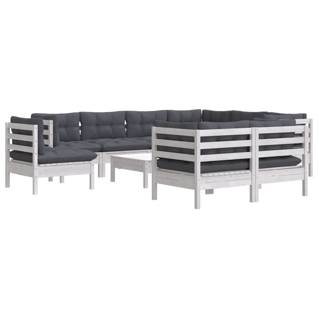 10-delige Loungeset met kussens massief grenenhout wit is nu te koop bij PeponiXL, paradijselijk wonen!