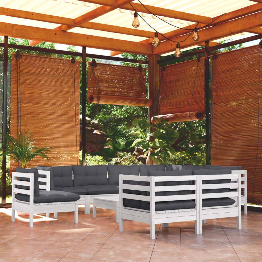 10-delige Loungeset met kussens massief grenenhout wit is nu te koop bij PeponiXL, paradijselijk wonen!