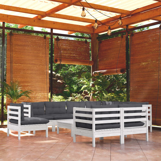10-delige Loungeset met kussens massief grenenhout wit is nu te koop bij PeponiXL, paradijselijk wonen!