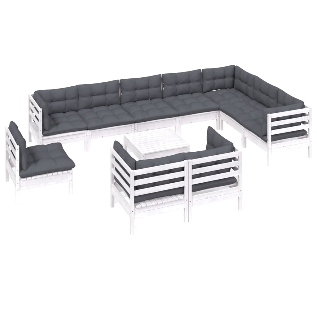 11-delige Loungeset met kussens massief grenenhout wit is nu te koop bij PeponiXL, paradijselijk wonen!