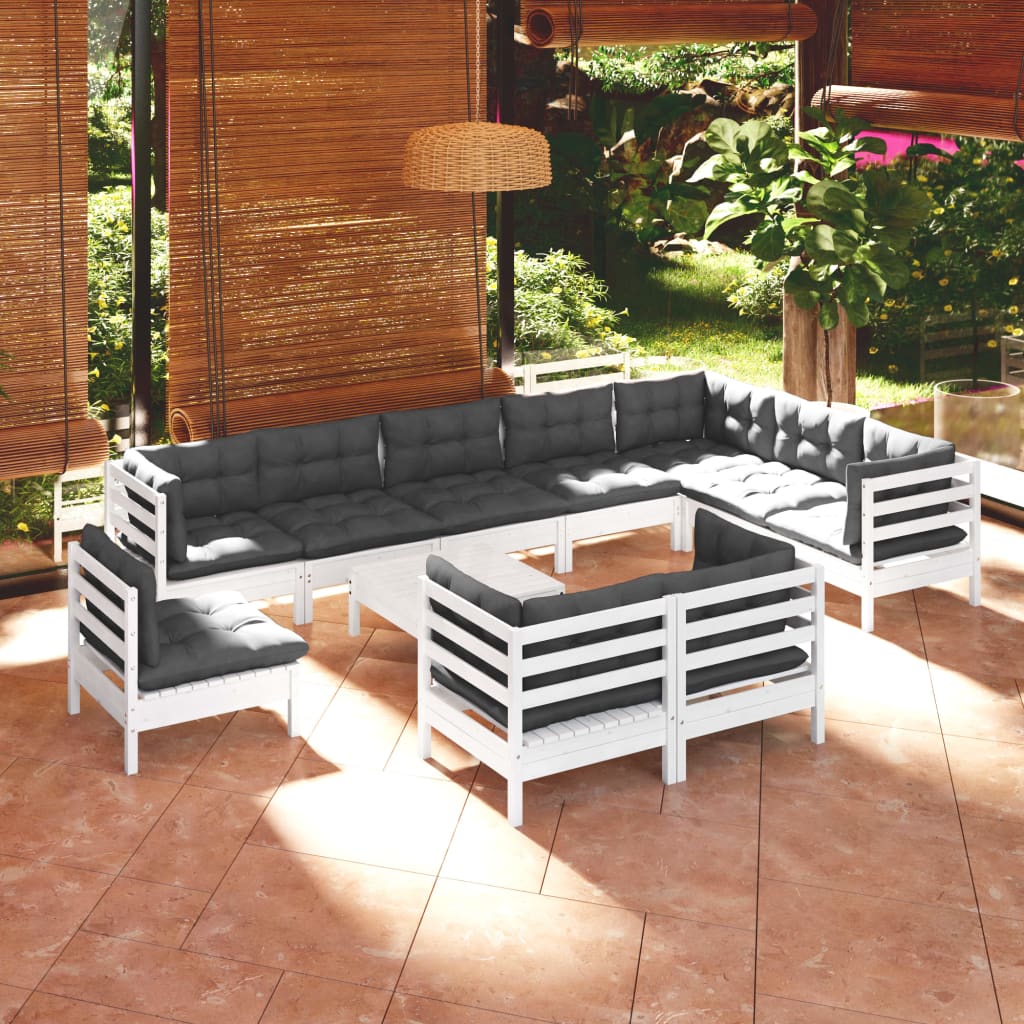 11-delige Loungeset met kussens massief grenenhout wit is nu te koop bij PeponiXL, paradijselijk wonen!