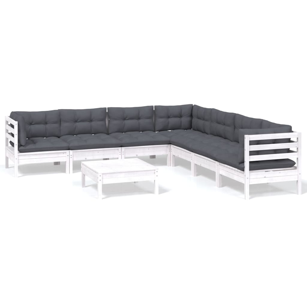 8-delige Loungeset met kussens massief grenenhout wit is nu te koop bij PeponiXL, paradijselijk wonen!