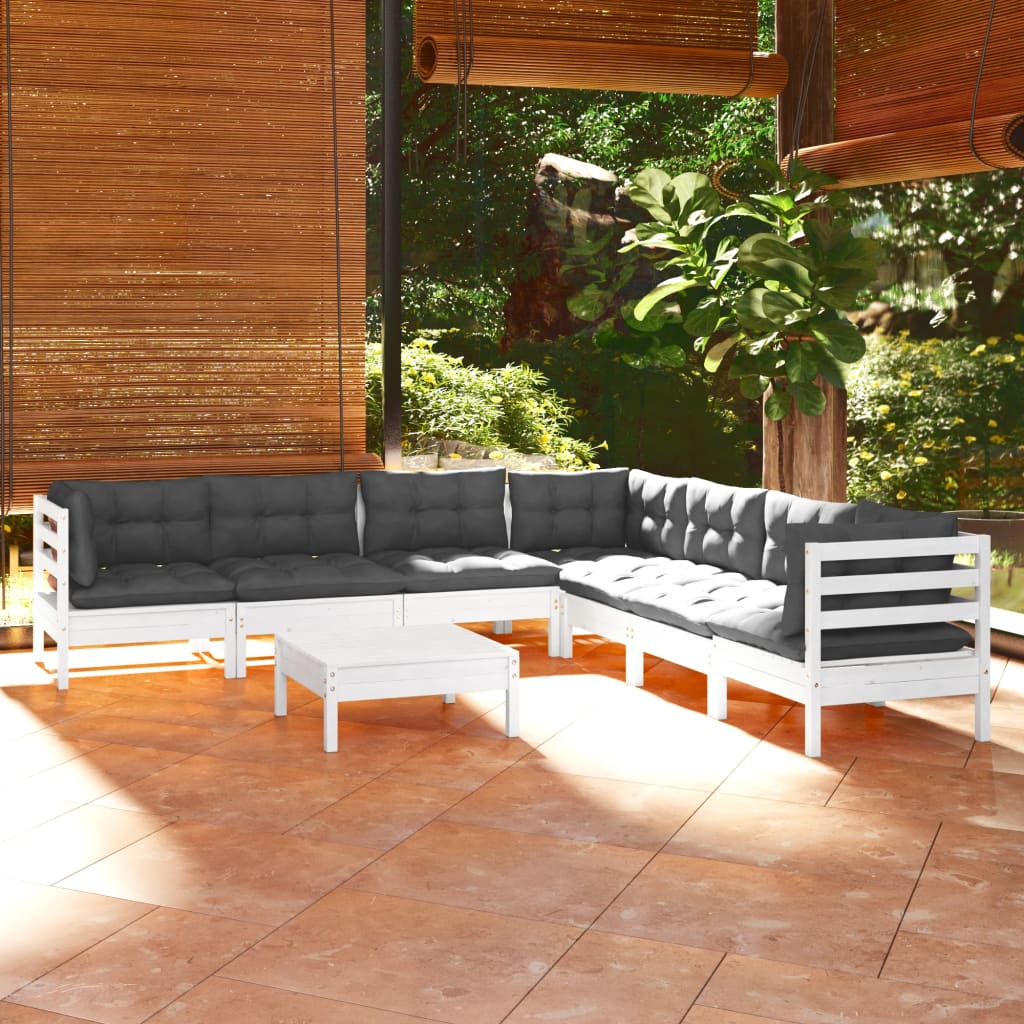 8-delige Loungeset met kussens massief grenenhout wit is nu te koop bij PeponiXL, paradijselijk wonen!