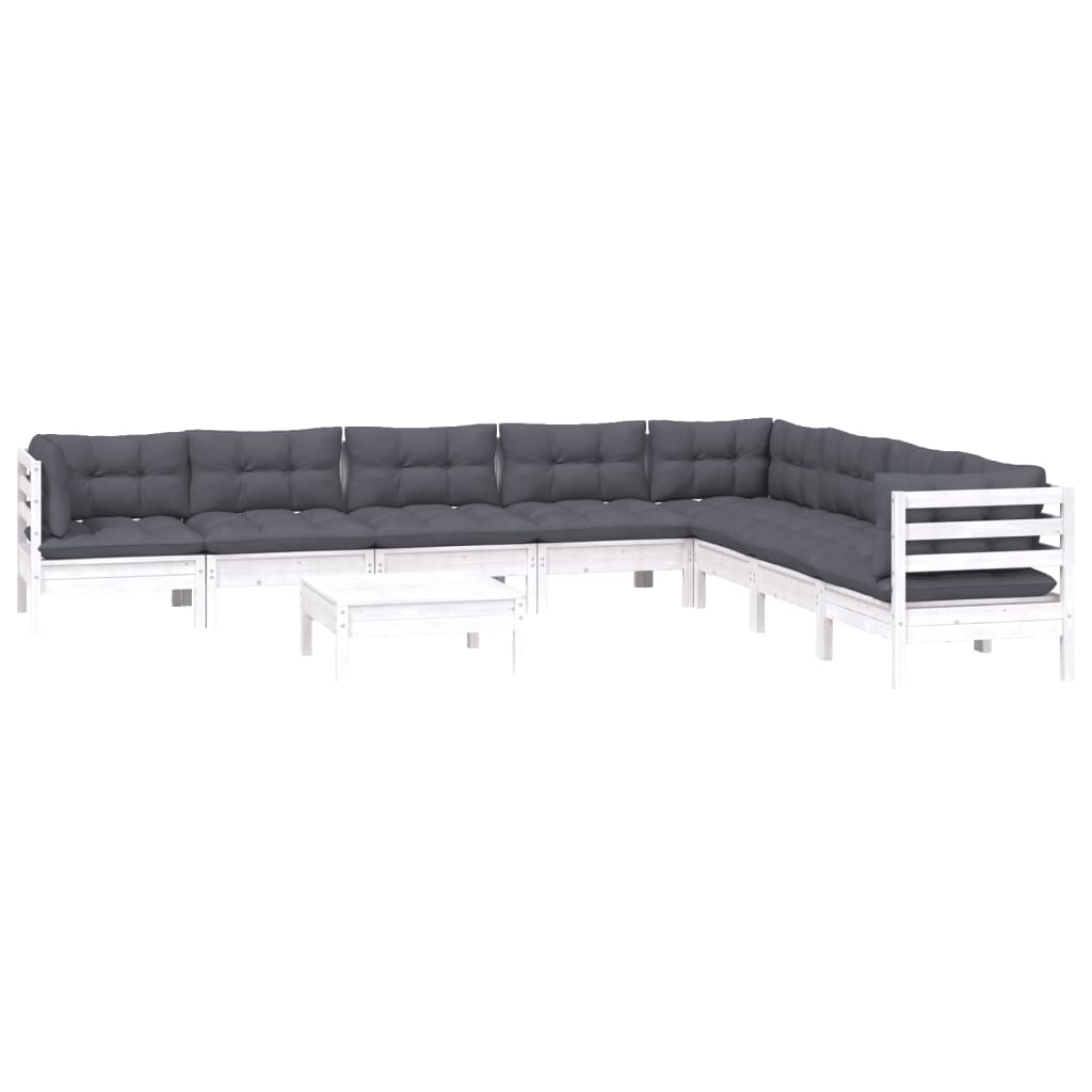 9-delige Loungeset met kussens massief grenenhout wit is nu te koop bij PeponiXL, paradijselijk wonen!