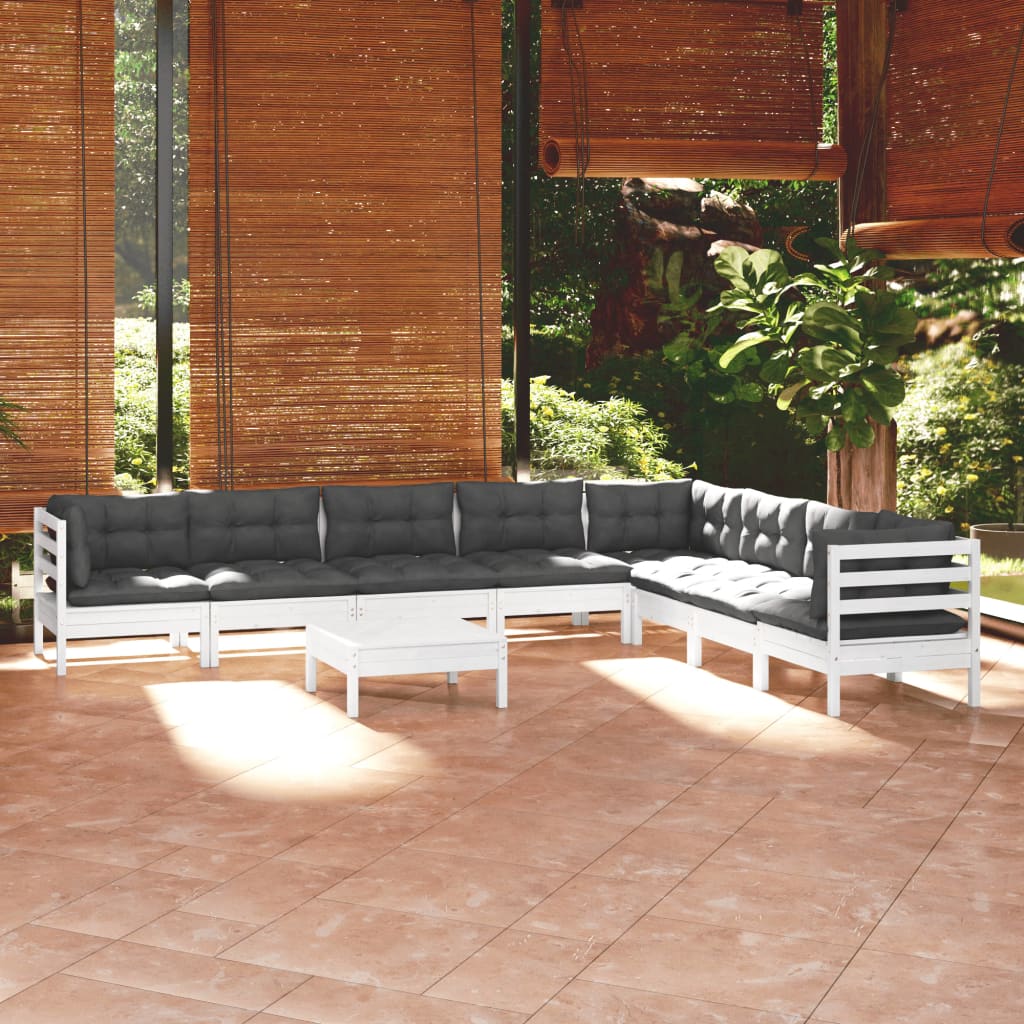 9-delige Loungeset met kussens massief grenenhout wit is nu te koop bij PeponiXL, paradijselijk wonen!
