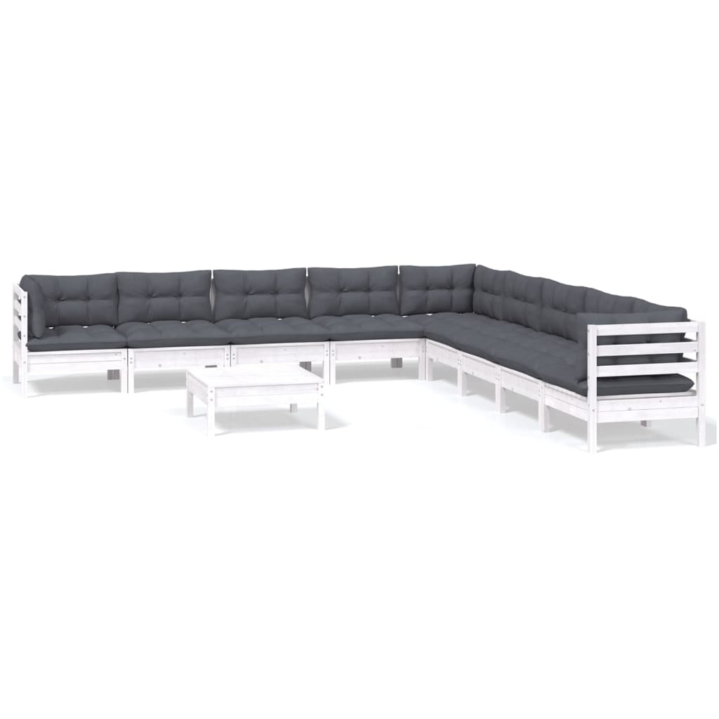 10-delige Loungeset met kussens massief grenenhout wit is nu te koop bij PeponiXL, paradijselijk wonen!