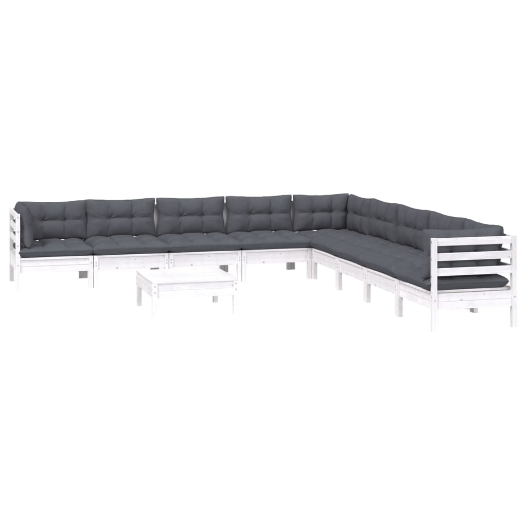 10-delige Loungeset met kussens massief grenenhout wit is nu te koop bij PeponiXL, paradijselijk wonen!