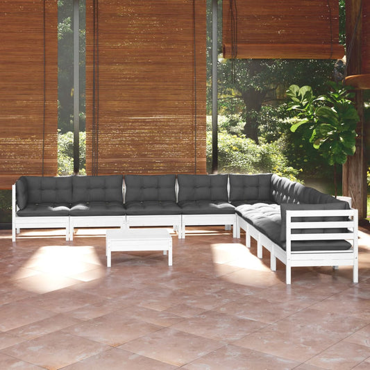 10-delige Loungeset met kussens massief grenenhout wit is nu te koop bij PeponiXL, paradijselijk wonen!