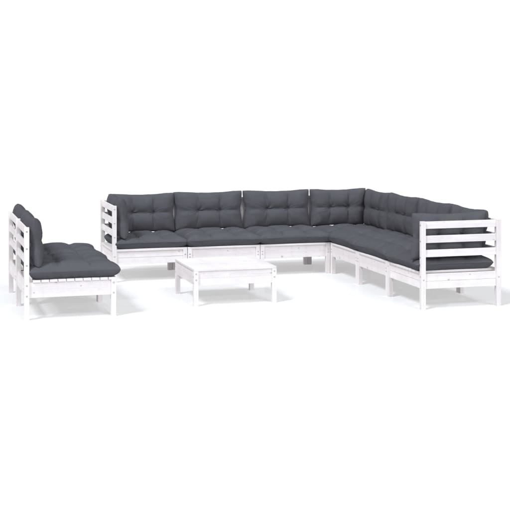 10-delige Loungeset met kussens massief grenenhout wit is nu te koop bij PeponiXL, paradijselijk wonen!