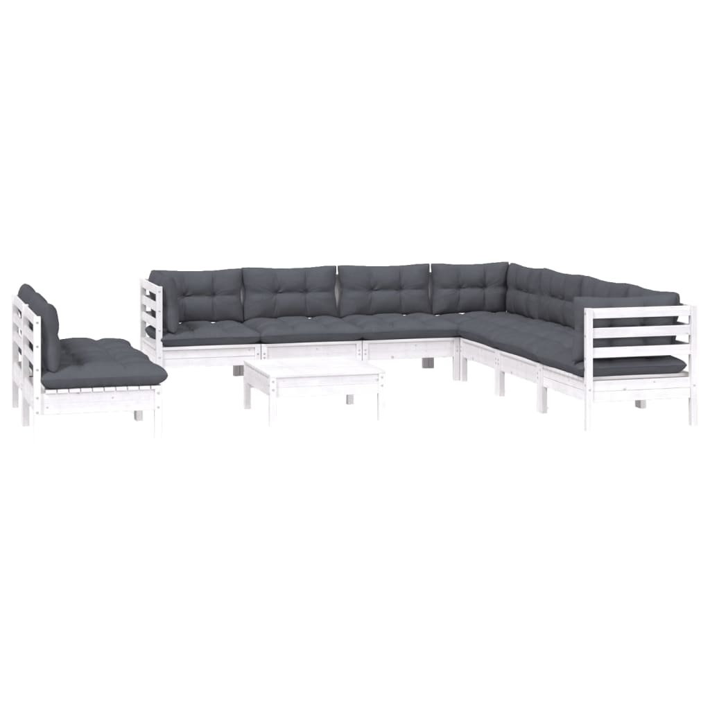 10-delige Loungeset met kussens massief grenenhout wit is nu te koop bij PeponiXL, paradijselijk wonen!