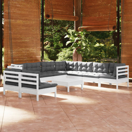 10-delige Loungeset met kussens massief grenenhout wit is nu te koop bij PeponiXL, paradijselijk wonen!