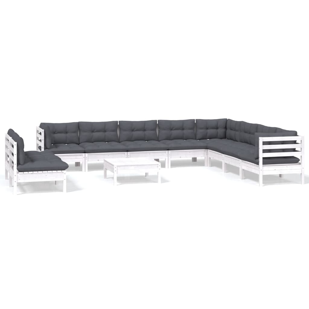 11-delige Loungeset met kussens massief grenenhout wit is nu te koop bij PeponiXL, paradijselijk wonen!