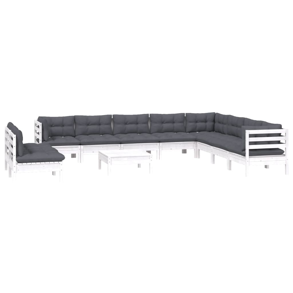 11-delige Loungeset met kussens massief grenenhout wit is nu te koop bij PeponiXL, paradijselijk wonen!