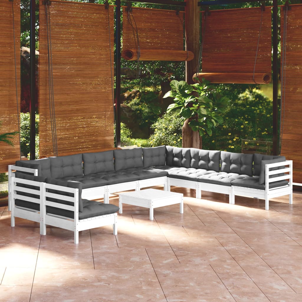 11-delige Loungeset met kussens massief grenenhout wit is nu te koop bij PeponiXL, paradijselijk wonen!