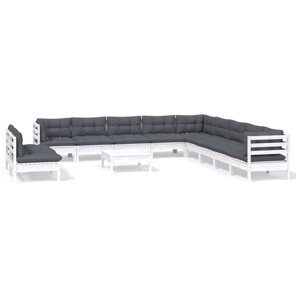 12-delige Loungeset met kussens massief grenenhout wit is nu te koop bij PeponiXL, paradijselijk wonen!