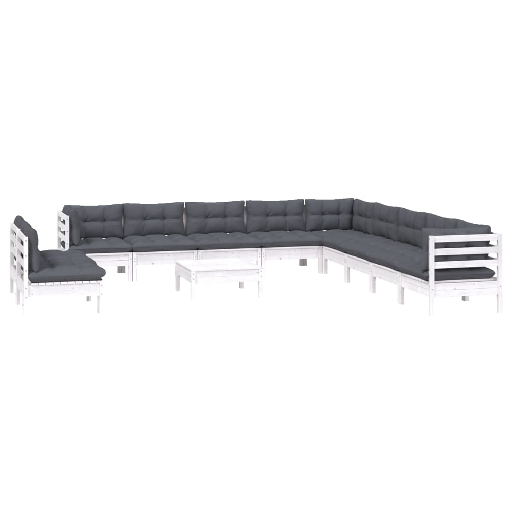 12-delige Loungeset met kussens massief grenenhout wit is nu te koop bij PeponiXL, paradijselijk wonen!