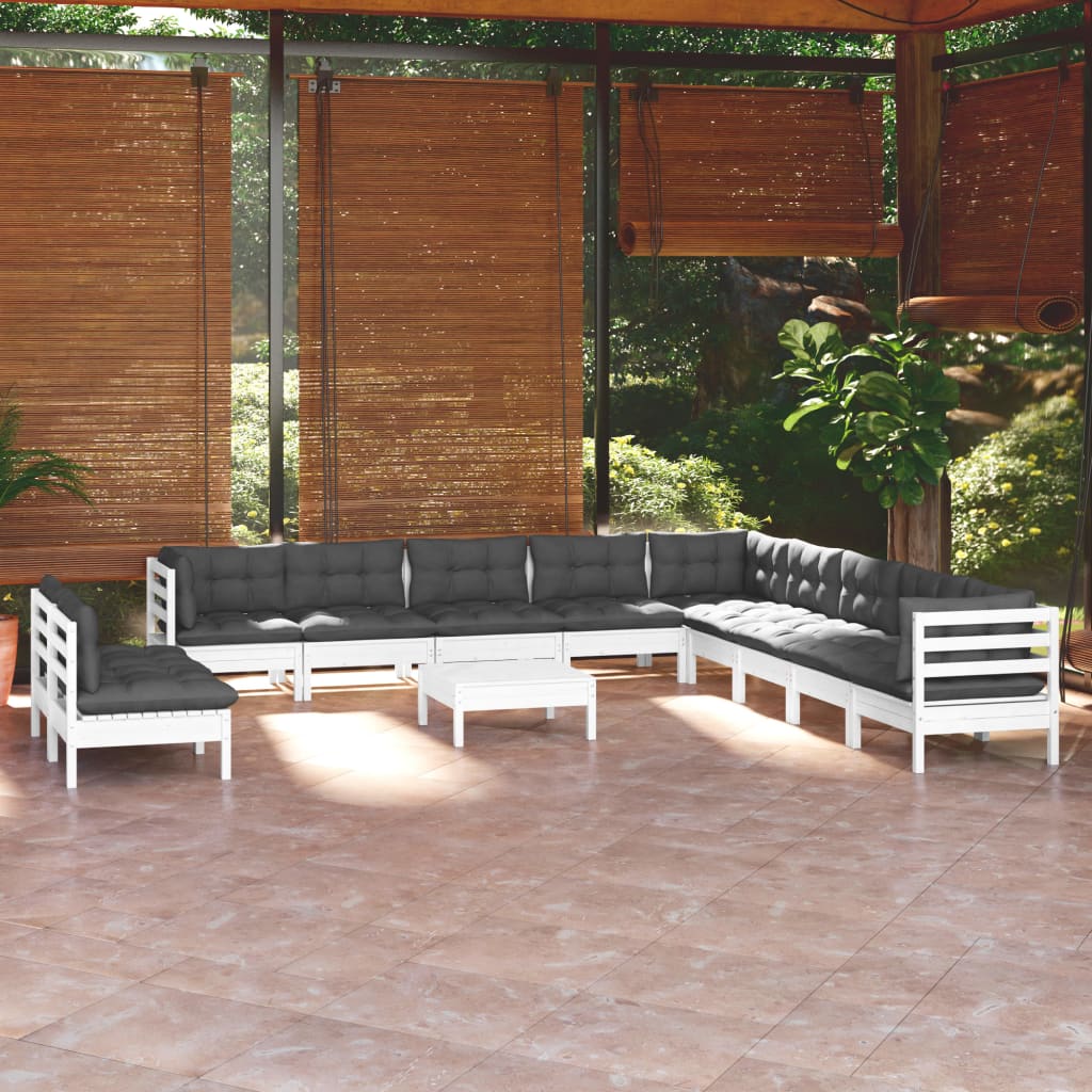 12-delige Loungeset met kussens massief grenenhout wit is nu te koop bij PeponiXL, paradijselijk wonen!