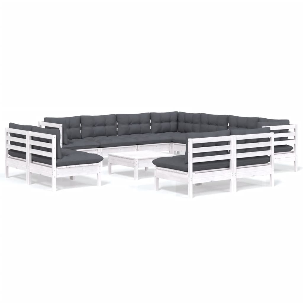 12-delige Loungeset met kussens massief grenenhout wit is nu te koop bij PeponiXL, paradijselijk wonen!