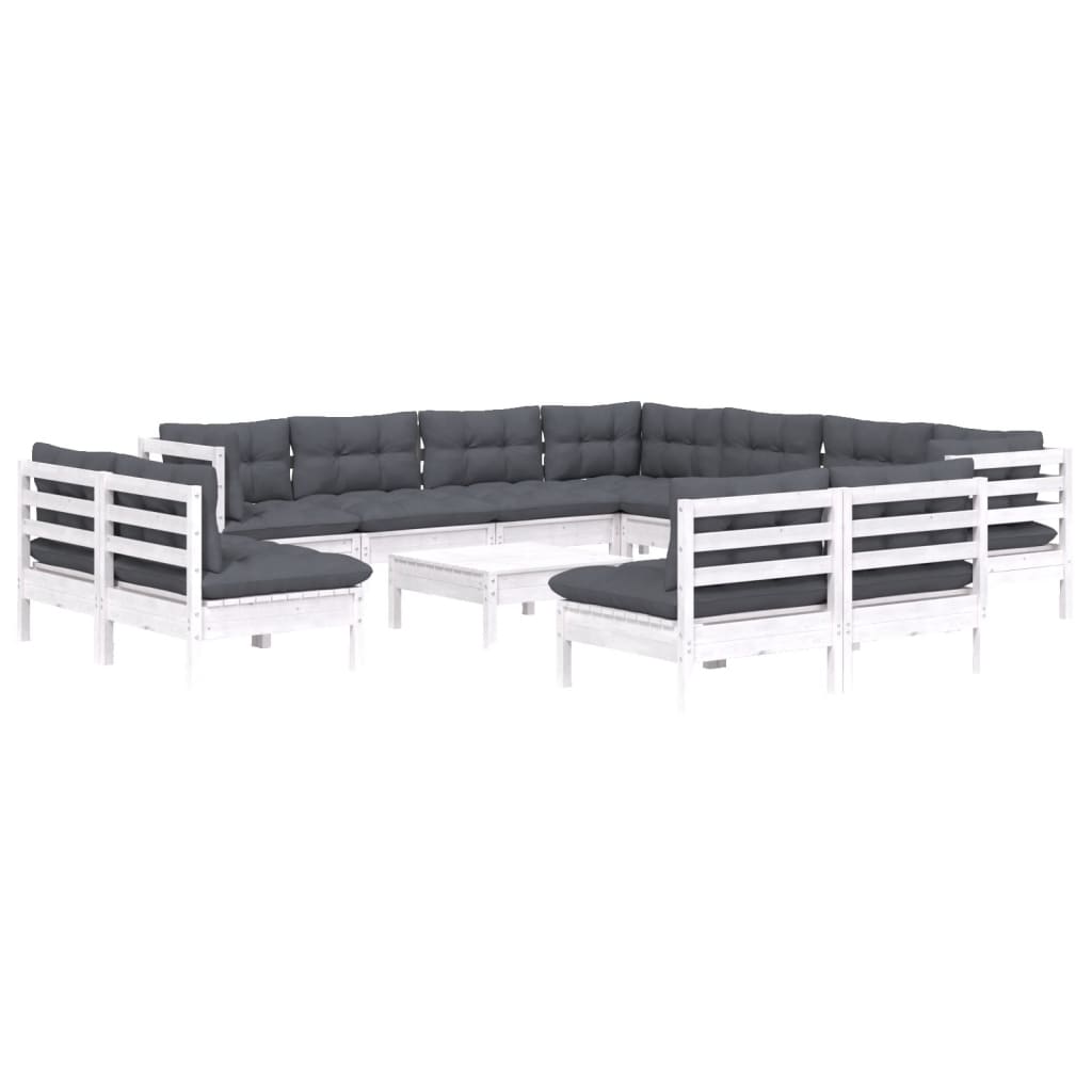 12-delige Loungeset met kussens massief grenenhout wit is nu te koop bij PeponiXL, paradijselijk wonen!