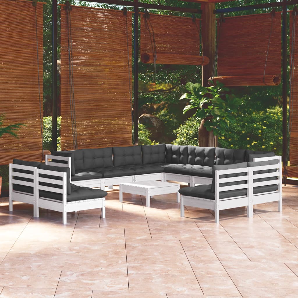 12-delige Loungeset met kussens massief grenenhout wit is nu te koop bij PeponiXL, paradijselijk wonen!