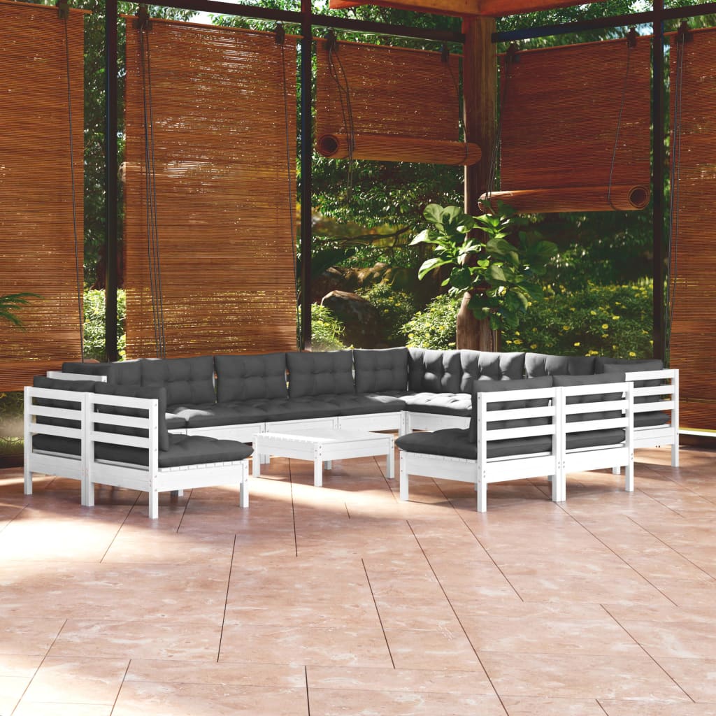 13-delige Loungeset met kussens massief grenenhout wit is nu te koop bij PeponiXL, paradijselijk wonen!