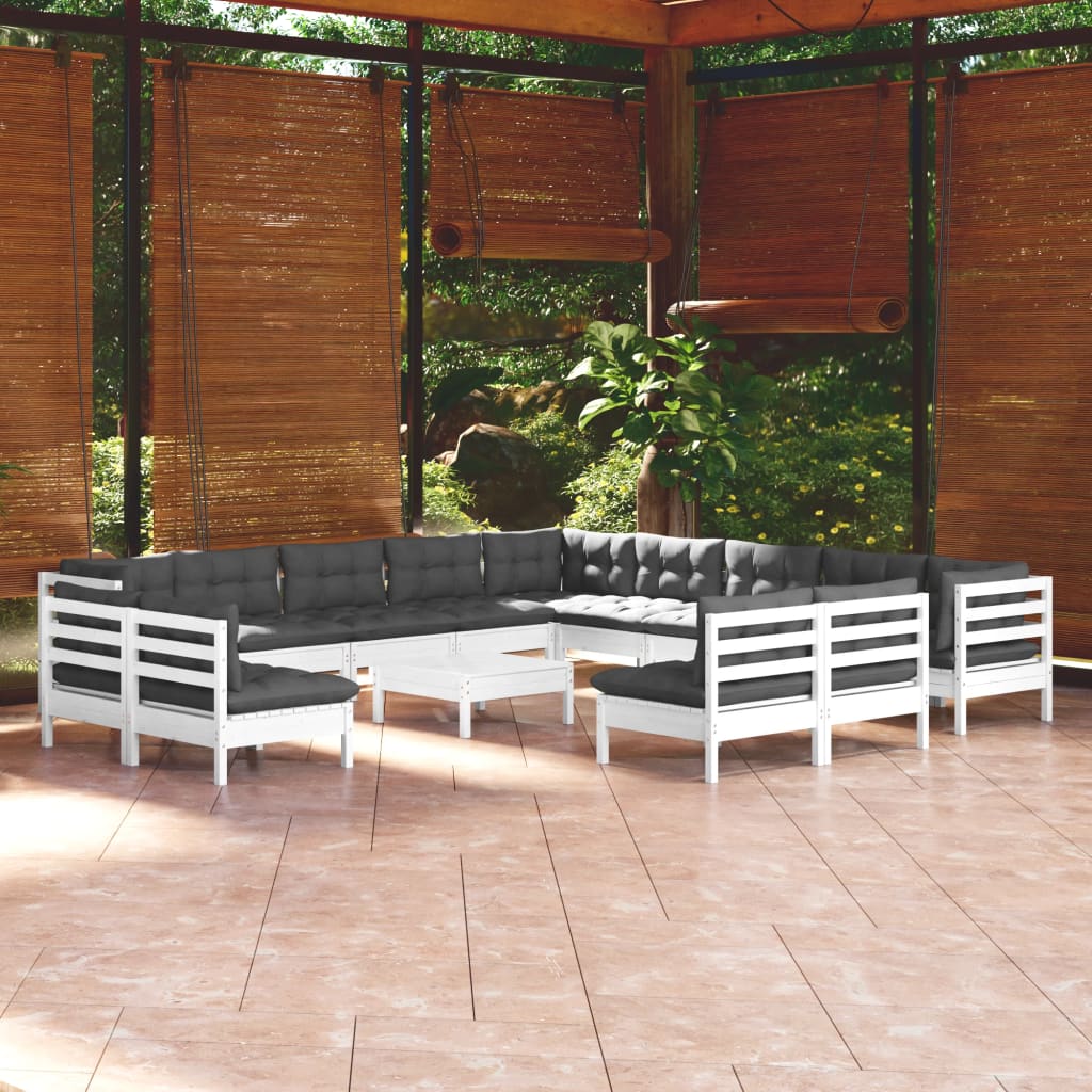 14-delige Loungeset met kussens massief grenenhout wit is nu te koop bij PeponiXL, paradijselijk wonen!