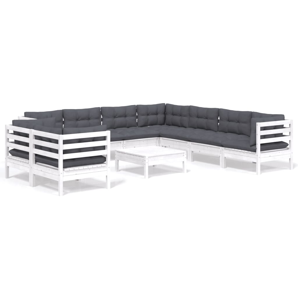 10-delige Loungeset met kussens massief grenenhout wit is nu te koop bij PeponiXL, paradijselijk wonen!
