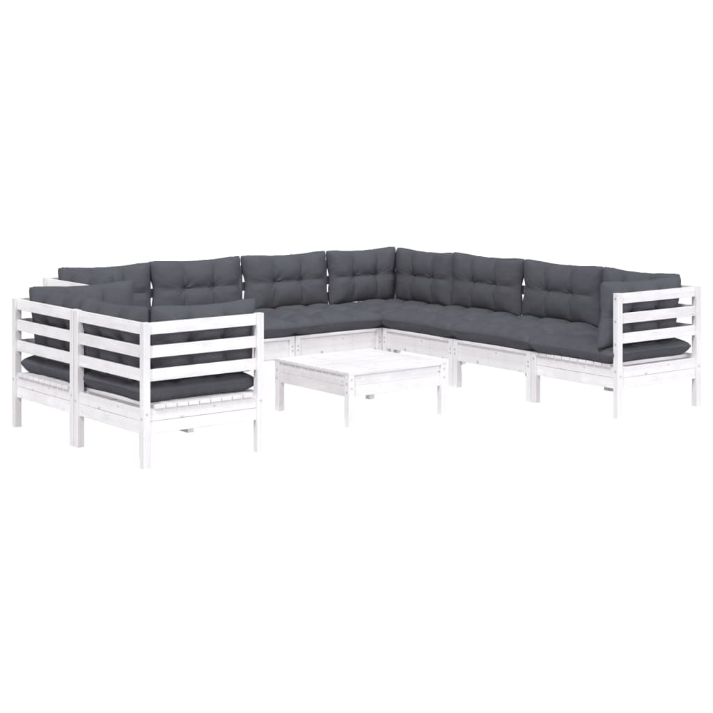 10-delige Loungeset met kussens massief grenenhout wit is nu te koop bij PeponiXL, paradijselijk wonen!