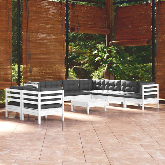 10-delige Loungeset met kussens massief grenenhout wit is nu te koop bij PeponiXL, paradijselijk wonen!