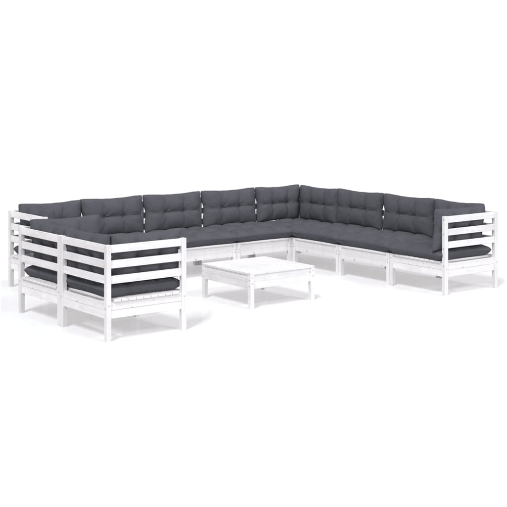 11-delige Loungeset met kussens massief grenenhout wit is nu te koop bij PeponiXL, paradijselijk wonen!