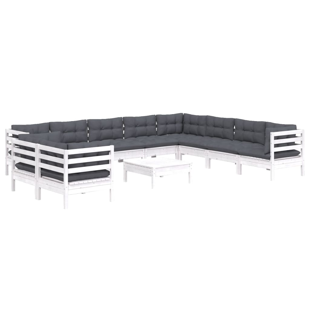 11-delige Loungeset met kussens massief grenenhout wit is nu te koop bij PeponiXL, paradijselijk wonen!
