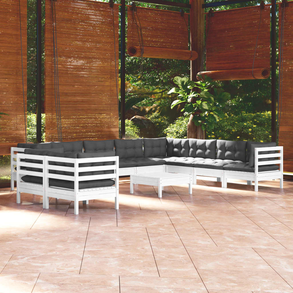 11-delige Loungeset met kussens massief grenenhout wit is nu te koop bij PeponiXL, paradijselijk wonen!