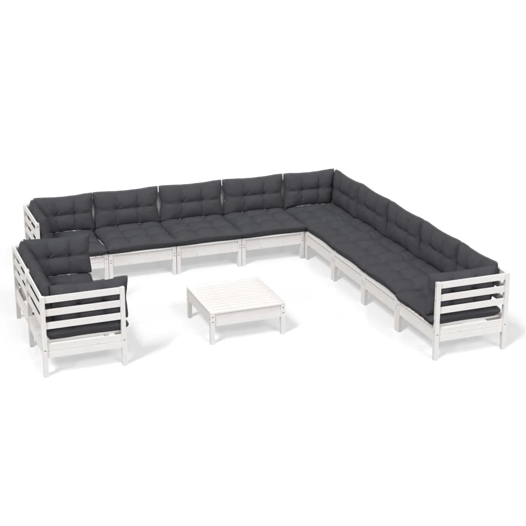 12-delige Loungeset met kussens massief grenenhout wit is nu te koop bij PeponiXL, paradijselijk wonen!