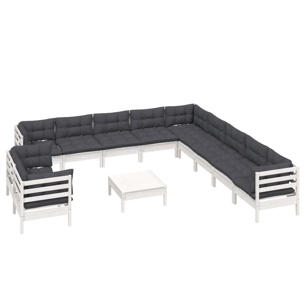 12-delige Loungeset met kussens massief grenenhout wit is nu te koop bij PeponiXL, paradijselijk wonen!