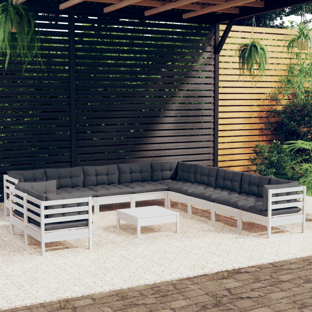 12-delige Loungeset met kussens massief grenenhout wit is nu te koop bij PeponiXL, paradijselijk wonen!