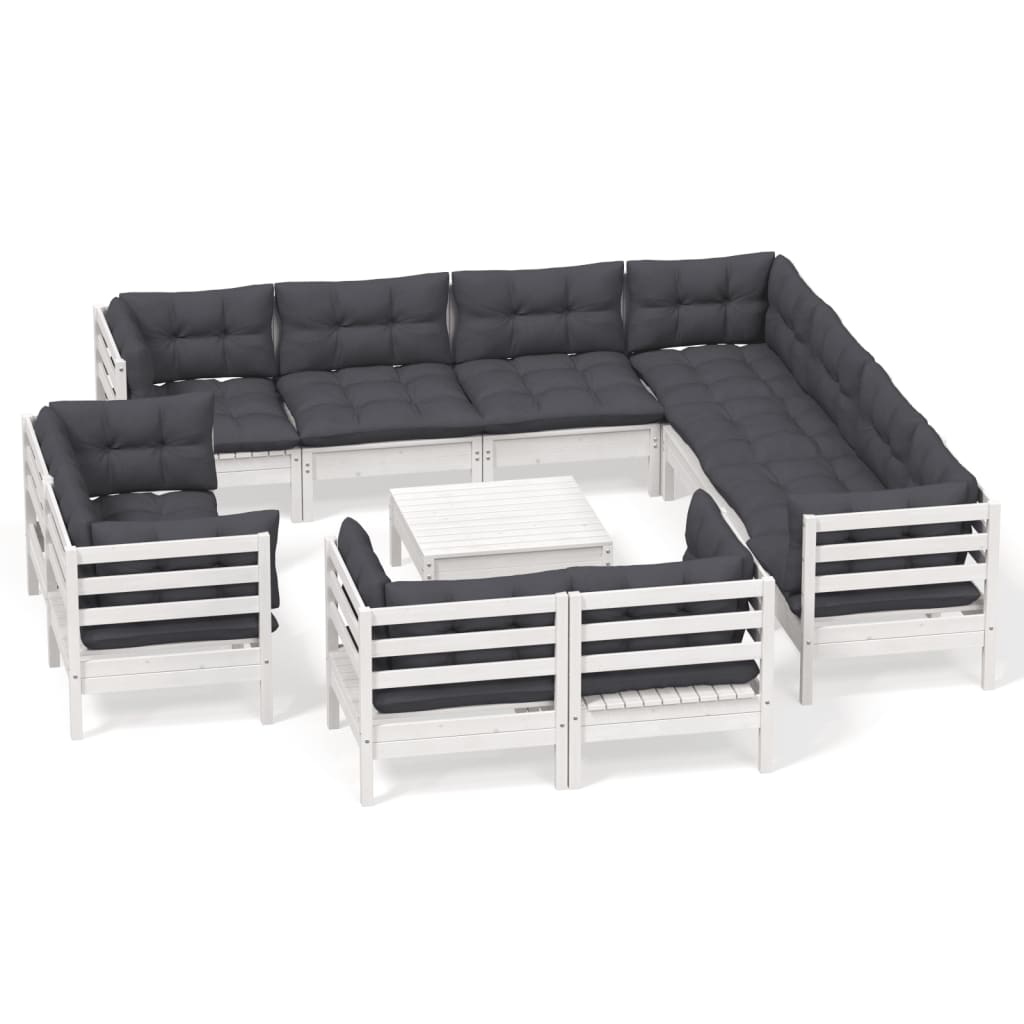 12-delige Loungeset met kussens massief grenenhout wit is nu te koop bij PeponiXL, paradijselijk wonen!