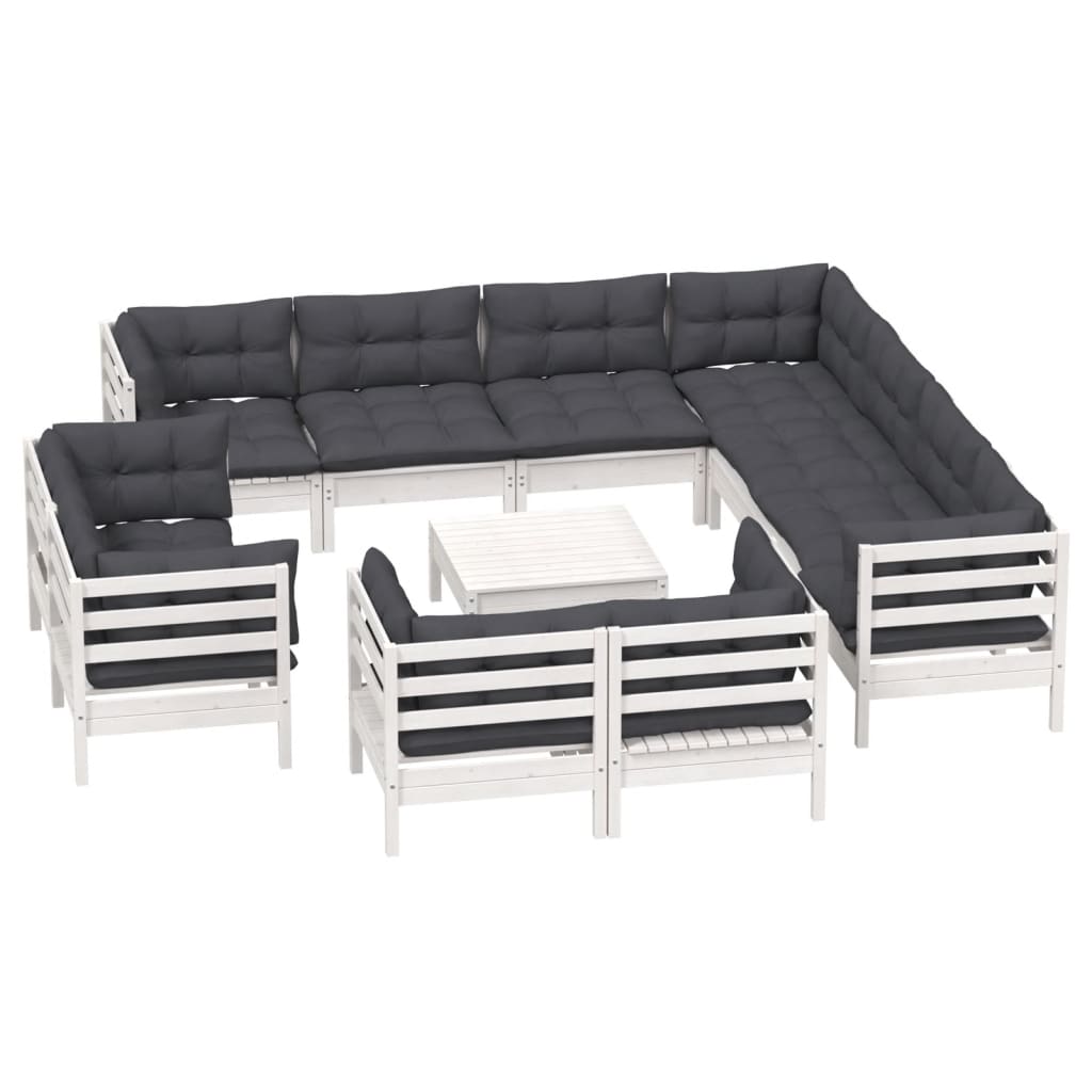 12-delige Loungeset met kussens massief grenenhout wit is nu te koop bij PeponiXL, paradijselijk wonen!