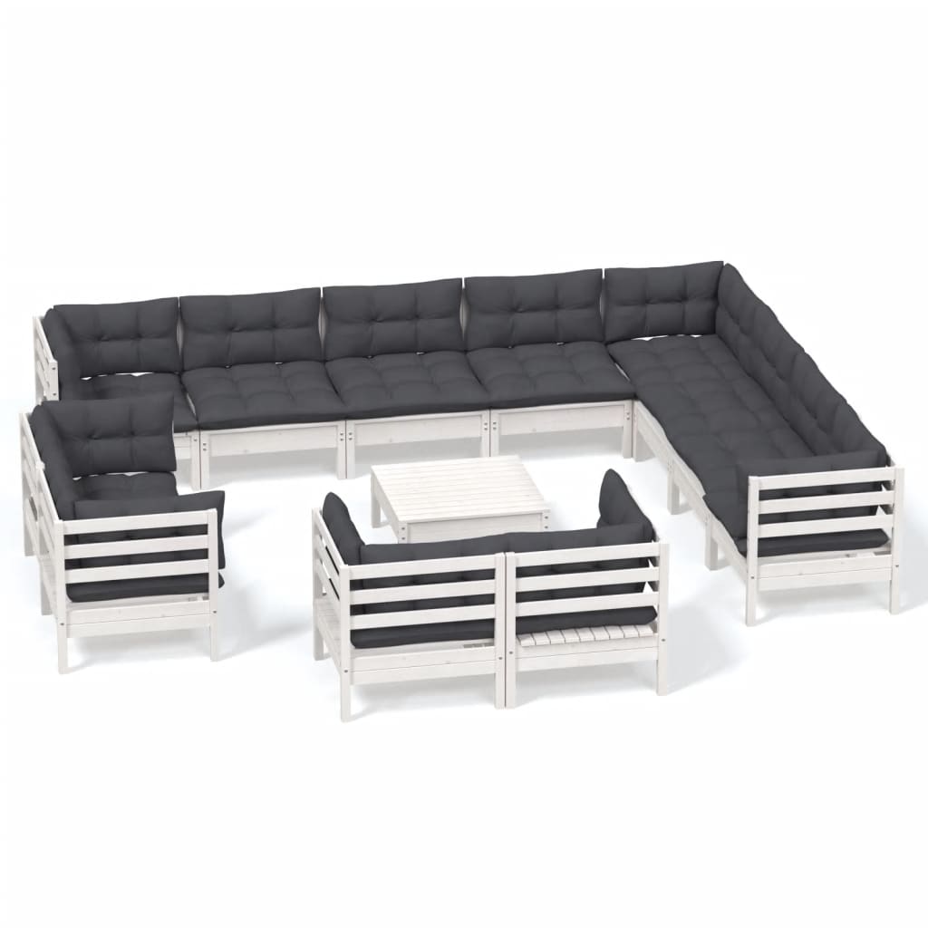 13-delige Loungeset met kussens massief grenenhout wit is nu te koop bij PeponiXL, paradijselijk wonen!