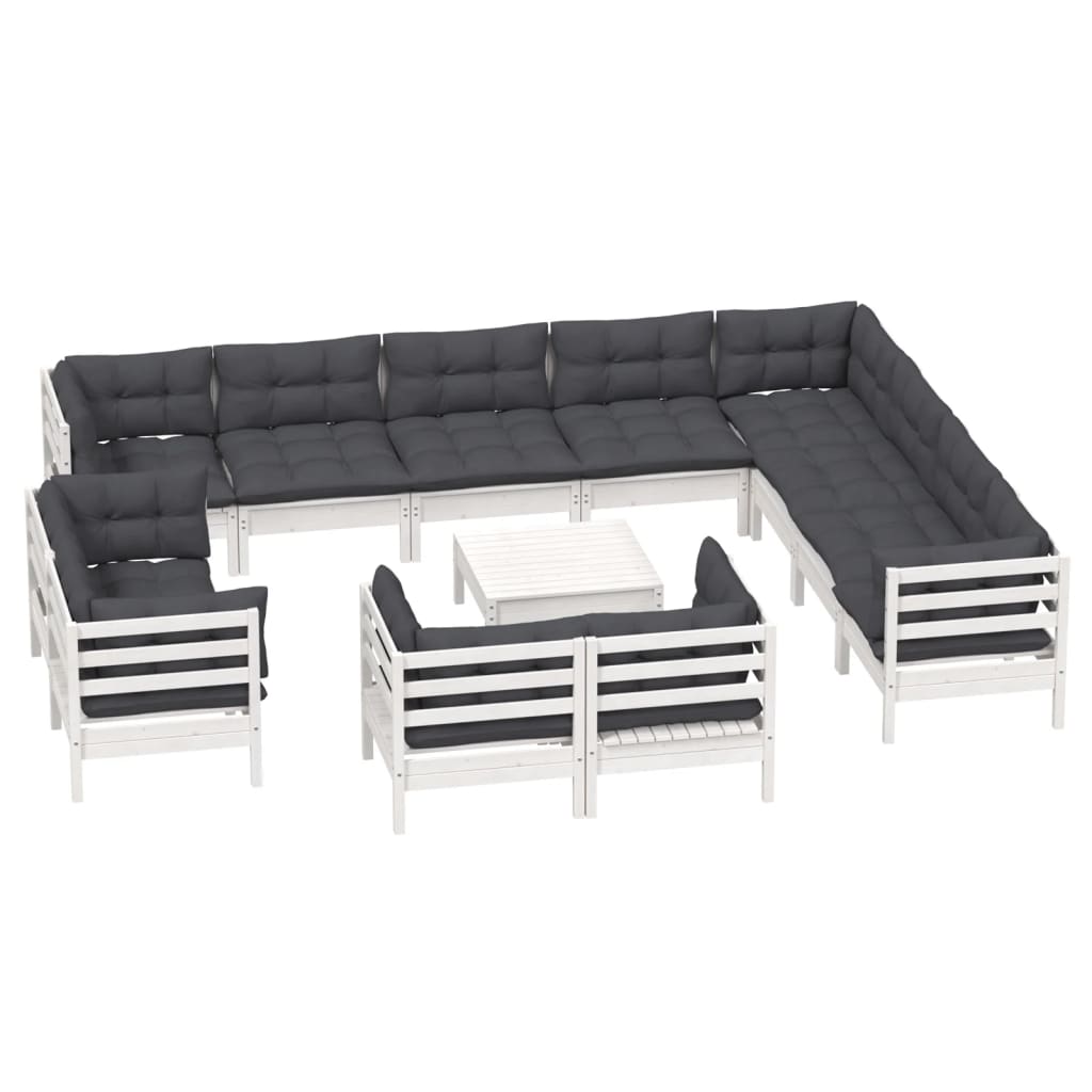 13-delige Loungeset met kussens massief grenenhout wit is nu te koop bij PeponiXL, paradijselijk wonen!